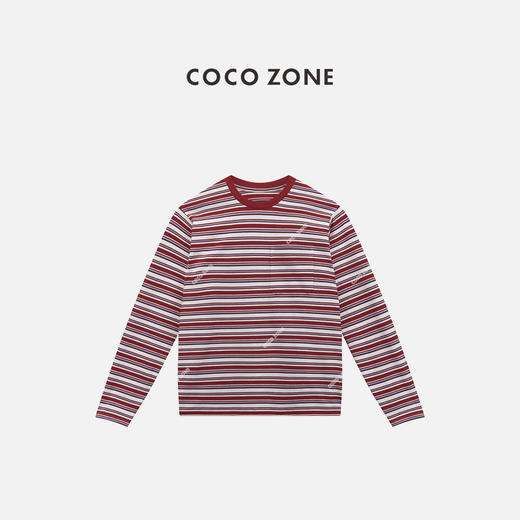 COCO ZONE 刘一一 时尚复古条纹T恤百搭撞色长袖上衣CC1B1411 商品图3
