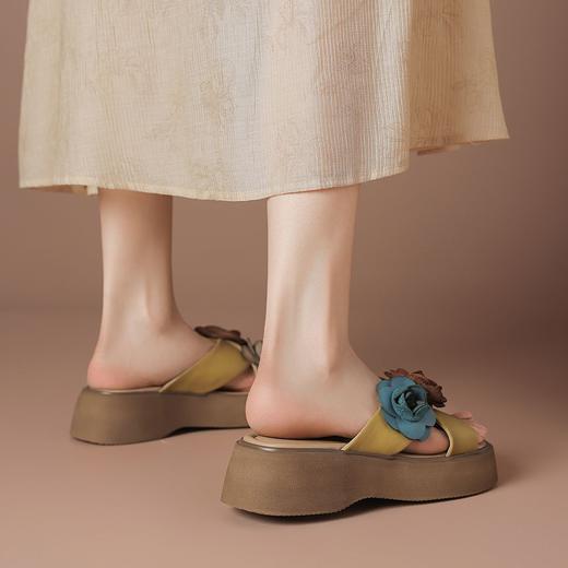 【头层牛皮】厚底手工花朵拖鞋女夏季名族风轻便外穿凉拖-BB 商品图3
