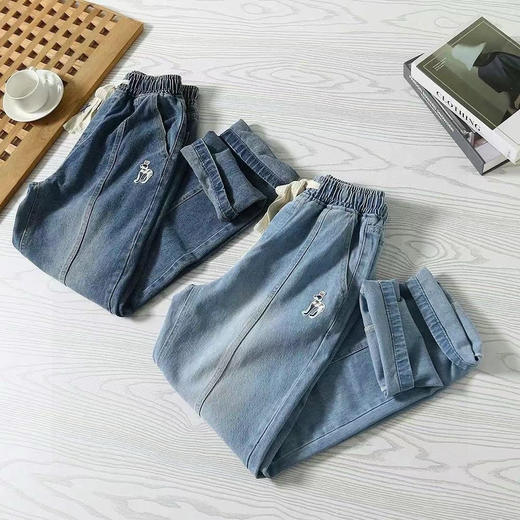 【 时尚休闲！帅气一族！】HAZZYS（哈吉斯）春夏季新款阔腿牛仔裤！水洗磨白工艺，猎犬小徽标！ 商品图1