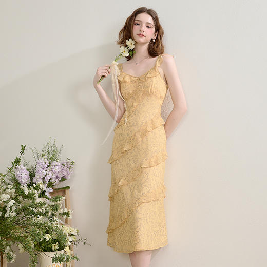 法式复古荷叶边飞飞袖碎花裙女夏季俏皮灵动V领连衣裙V0950345 商品图3