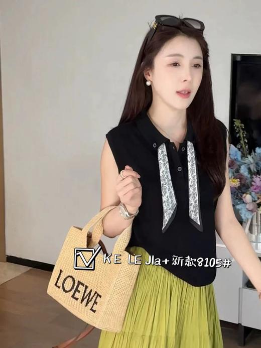 【GZ】无忧购韩版时尚丝巾拼接翻领Polo衫无袖背心8105（截单后3-5天发货） 商品图1