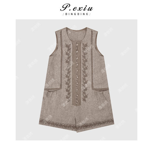 100%亚麻双面绣镂空勾花高级感连体裤W-63200 商品图1