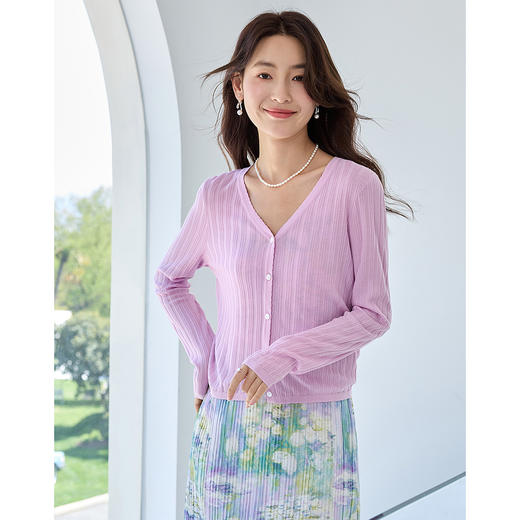 【专属特价】熙世界100%天丝针织开衫薄2025夏日新款宽松冰丝空调衫防晒罩衫 商品图0