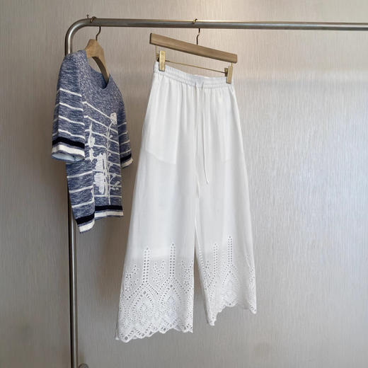 巨巨巨好穿！！2025夏季清爽高腰抽绳缕空刺绣工艺八分阔腿休闲裤女款 商品图3