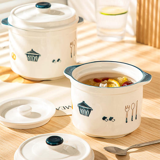 【摩登双盖炖盅】陶瓷双盖炖盅摩登隔水炖汤家用一人份蒸鸡蛋羹小瓦罐燕窝盅 商品图1