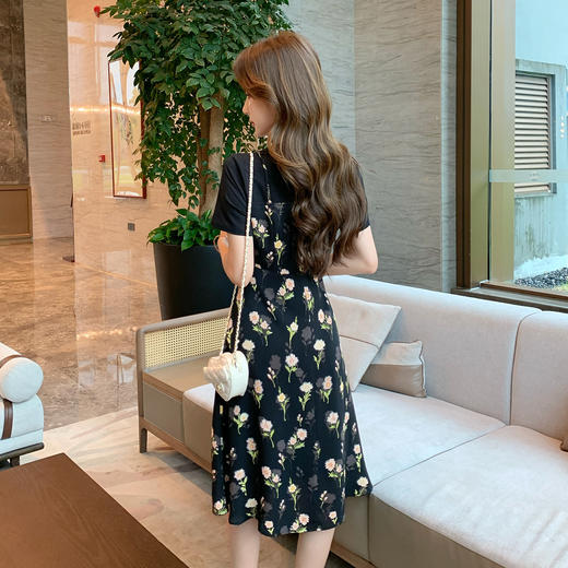 奢姿大码女装2025夏季新款胖妹妹时尚减龄花卉印花假两件连衣裙9952802945A 商品图3