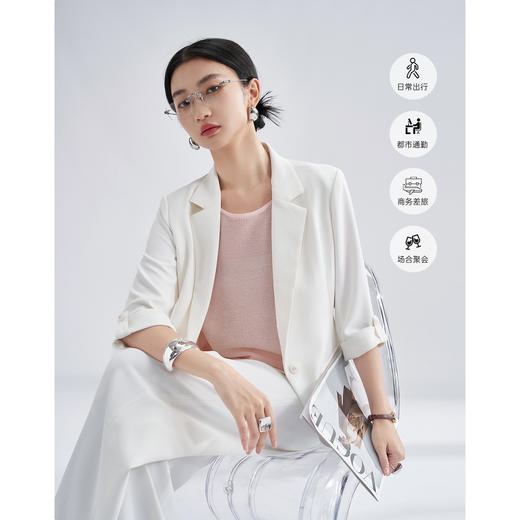 UPF50+防晒凉感西装 米思阳夏季新款欧若风简约时尚西装外套职业通勤七分袖西服女3269 商品图3