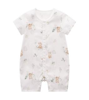 拉比-内衣类（夏）I5小熊纱布短袖全开连体衣米白 商品图5