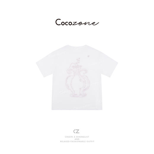 COCO ZONE 刘一一【汉麻棉混纺】宽松艺术刺绣圆领T恤 CD1A0516 商品图1