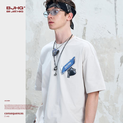 BJHG不计后果 贴贴凉感速干t恤男生上衣夏季美式街头潮流情侣短袖 商品图3