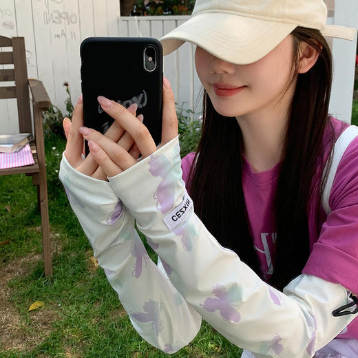 买一送一【清凉防晒！防护至手背】渐变蝴蝶冰丝防晒袖套可爱女防紫外线手套夏季骑行开车护手臂冰袖。ry 商品图5