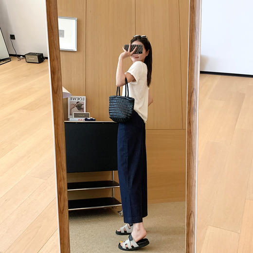 2025编织腰带高腰直筒超薄防褪色反底印花九分腰带直筒牛仔裤！ 商品图2