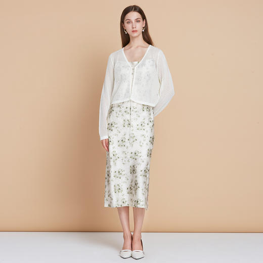 EITIE爱特爱网眼V领显瘦短款长袖针织罩衫纯色百搭2025夏季新款B2501608 商品图9