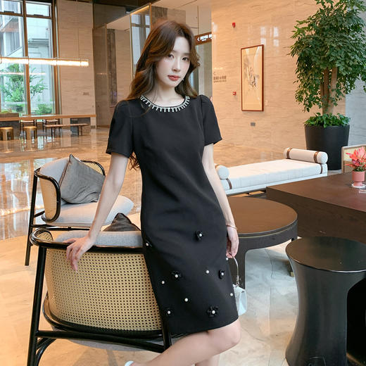 奢姿大码女装2025夏季减龄钉珠钻饰设计时尚连衣裙胖妹妹休闲裙子9952822088 商品图1