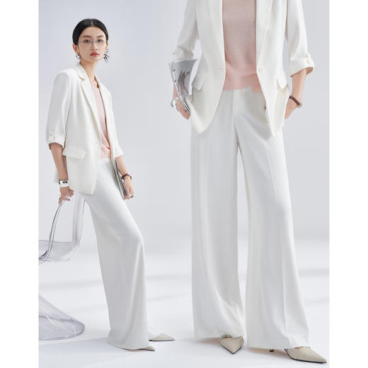 UPF50+防晒凉感西裤 米思阳夏季新款气质通勤高级感白色西装裤高腰垂感显瘦直筒裤3205 商品图3