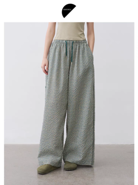 半圆/15313036/休闲宽松格子阔腿直筒裤