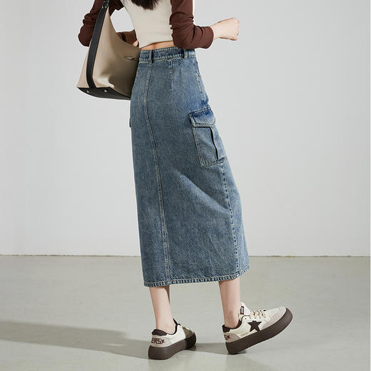 【亏本售！牛仔半身裙】逸阳时尚显高显瘦大口袋包臀半身长裙子0893 商品图4