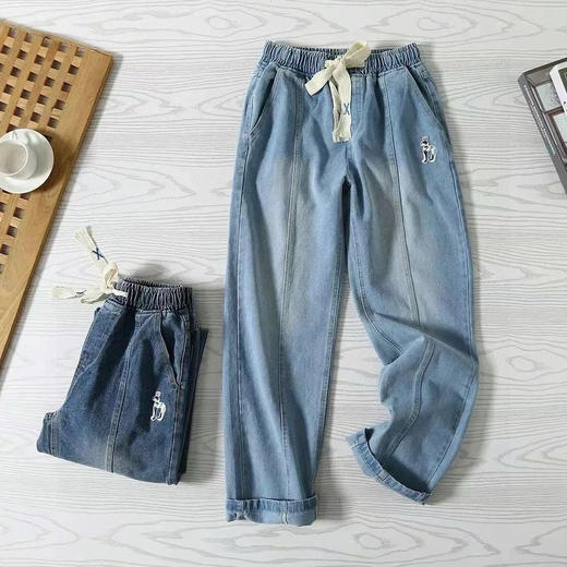 【 时尚休闲！帅气一族！】HAZZYS（哈吉斯）春夏季新款阔腿牛仔裤！水洗磨白工艺，猎犬小徽标！ 商品图3