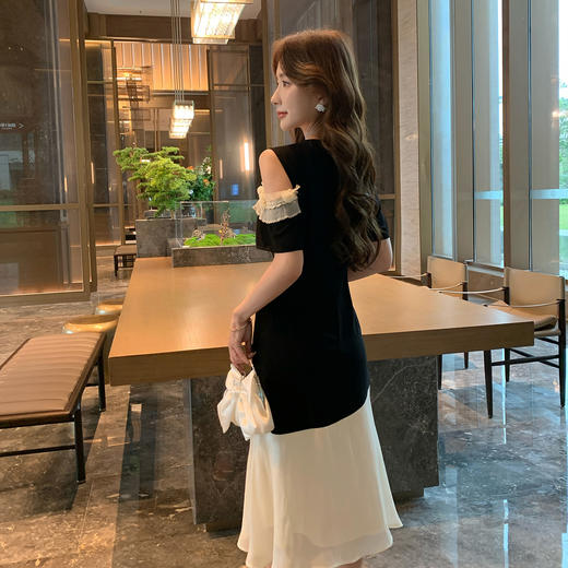 奢姿大码女装2025夏季减龄花边拼接设计连衣裙胖妹妹时尚露肩裙子9952890448 商品图3