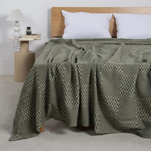 居家必备纯棉砂洗棋盘格休闲毯柔软亲肤四季可用 商品图1