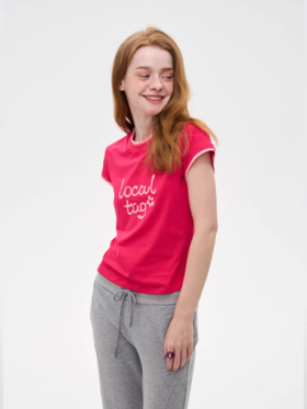 local tag/It24ssk03/撞色假两件原创印花短袖