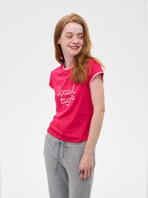 local tag/It24ssk03/撞色假两件原创印花短袖 商品图0