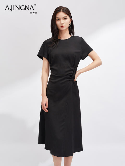 【慵懒随性】阿菁娜亚麻立体捏褶收腰短袖连衣裙F30X212058 商品图1