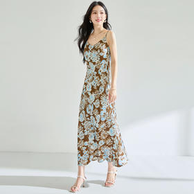 「高货sh」全新升级【铂金会员220/天猫289/差价69】(65011)洛诗琳夏季高级感缎面油画风修身显瘦v领印花吊带连衣裙