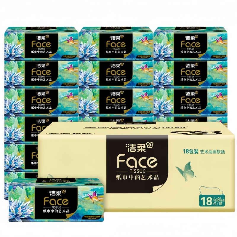 洁柔 油画Face抽纸4层80抽18包*1箱 BURYH18B1