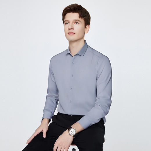 【莫代尔+羊毛】罗蒙春秋高品质长袖衬衫男士商务通勤职业正装微弹力高端衬衣 商品图4