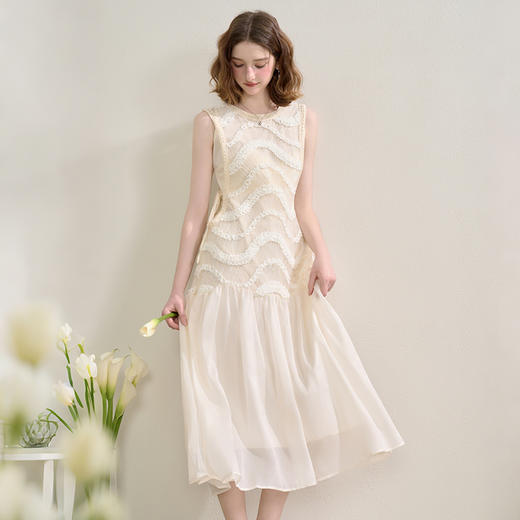 西遇拼接纱裙连衣裙女夏季新款设计感收腰法式a字白色长裙SS150332/SS150333 商品图3