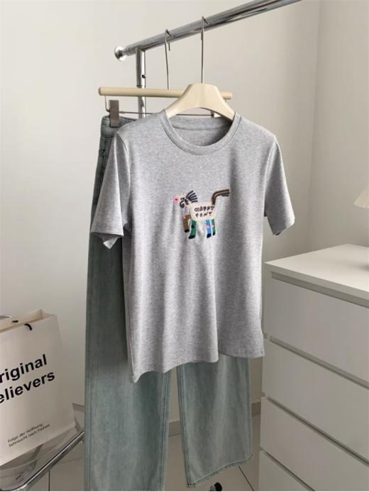 💕【菲诺偲-天丝刺绣T恤】采用精致刺绣工艺，👏图案立体生动，增添童趣与设计感🏆，适合喜欢萌系风格的人群16针机织，把肤感提升到极致 出汗没有发粘感，太舒服了！！💥 商品图6