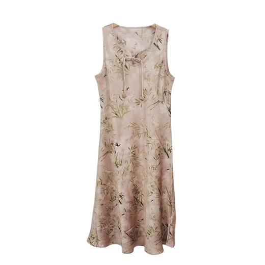 薇薇安刘A2534103 夏季女装新款圆领盘扣竹影印花无袖中式连衣裙 商品图0