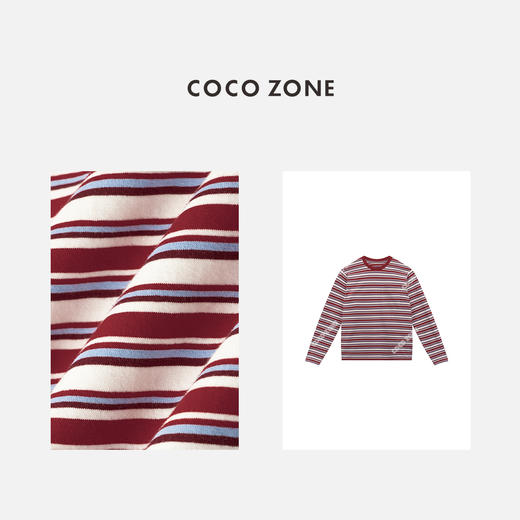 COCO ZONE 刘一一 时尚复古条纹T恤百搭撞色长袖上衣CC1B1411 商品图5