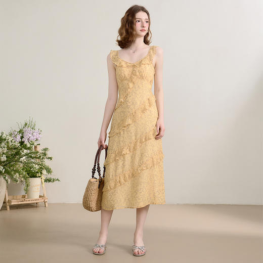 法式复古荷叶边飞飞袖碎花裙女夏季俏皮灵动V领连衣裙V0950345 商品图1