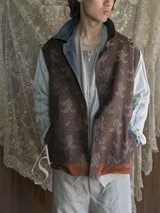 By Walid  靛蓝古董提花面料双面短夹克 商品图1