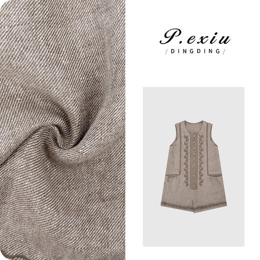 100%亚麻双面绣镂空勾花高级感连体裤W-63200 商品图0