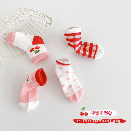 四双装！【网眼设计透气清爽，卡通图案可爱俏皮！】儿童袜子夏季薄款 网眼袜格纹儿童短袜 卡通可爱精梳棉男女童袜子-QQ 商品图3