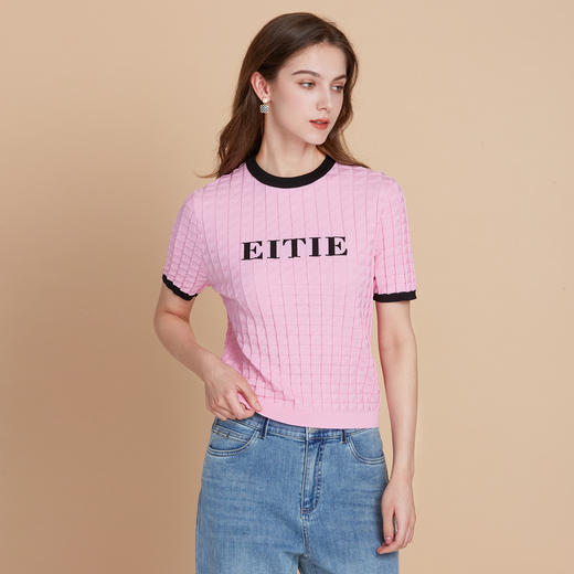 EITIE爱特爱春季新款撞色显瘦百搭基础简约针织衫7701412 商品图9