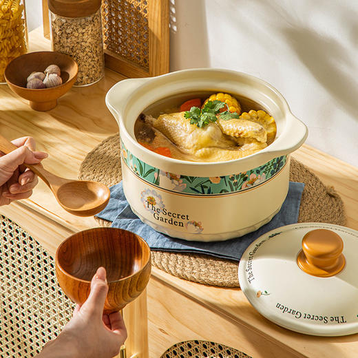 【奶肤色神秘花园】陶煲王砂锅炖锅家用耐高温干烧陶瓷锅双耳汤锅煲汤沙锅 商品图1