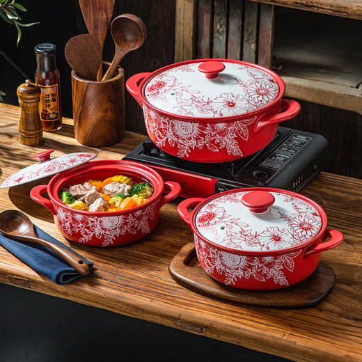 【古韵玫瑰】陶煲王玫瑰皇后砂锅炖锅煲汤家用燃气煤气灶专用耐高温干烧陶瓷锅 商品图0