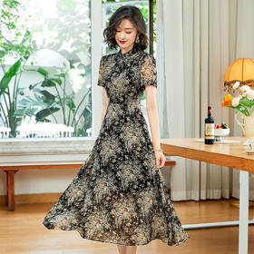 「自」全新升级【铂金会员247/天猫329/差价82】(10512)洛诗琳国风雪纺碎花连衣裙2025夏季旗袍改良款收腰显瘦裙子