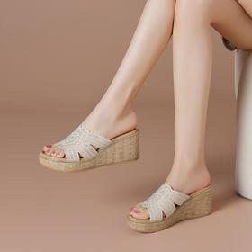 【坡跟拖鞋】25夏季新款厚底防水台经典女鞋休闲增高凉拖鞋女-BB