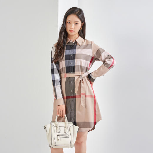 【袖子可收起】罗蒙夏季连衣裙女士休闲百搭时尚衬衫裙时髦格纹收腰显瘦裙子 商品图7