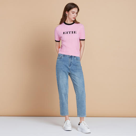 EITIE爱特爱春季新款撞色显瘦百搭基础简约针织衫7701412 商品图6
