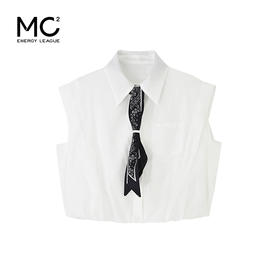 女装翻领陪丝巾款下摆抽皱无袖衬衣-252C5223006