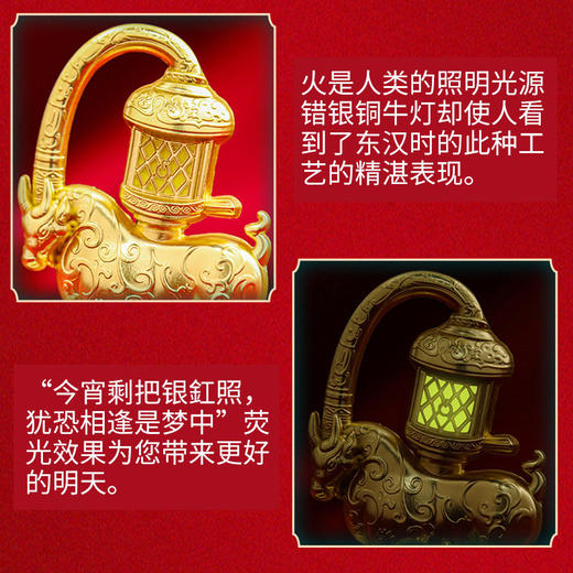 【错银铜牛灯夜光冰箱贴】金属磁贴东汉古风南京博物院藏文物伴手礼 商品图2