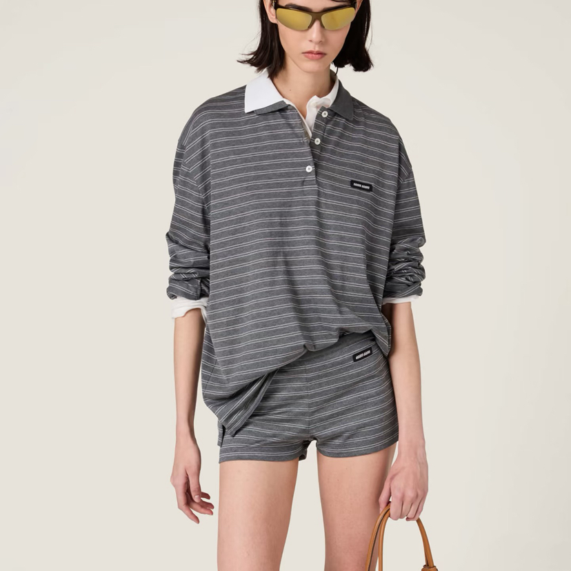 MIU-S 灰色条纹针织套装