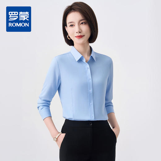 【弹力好穿】罗蒙春秋长袖衬衫女士商务正装通勤职业上班纯色衬衣女上衣 商品图0