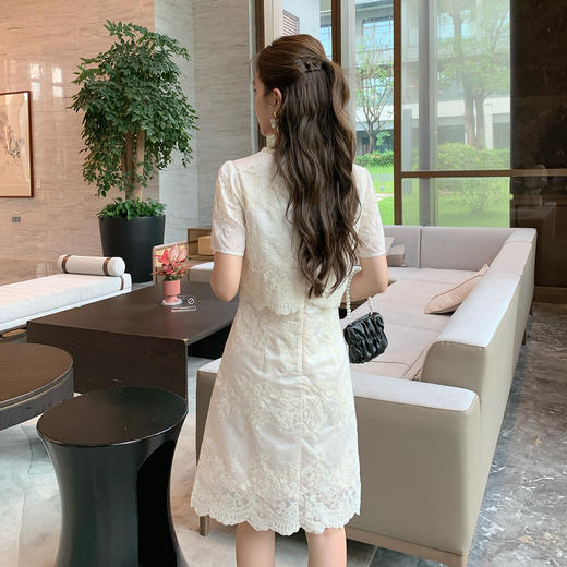 奢姿大码女装2025夏季气质蕾丝提花假两件连衣裙胖妹妹小香风裙子9952853119 商品图3